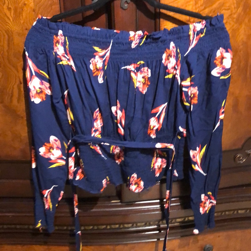 Express blue floral off the shoulder top size small